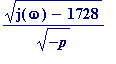 sqrt(j(omega)-1728)/sqrt(-p)