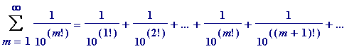 Sum(1/(10^m!),m = 1 .. infinity) = 1/(10^1!)+1/(10^...